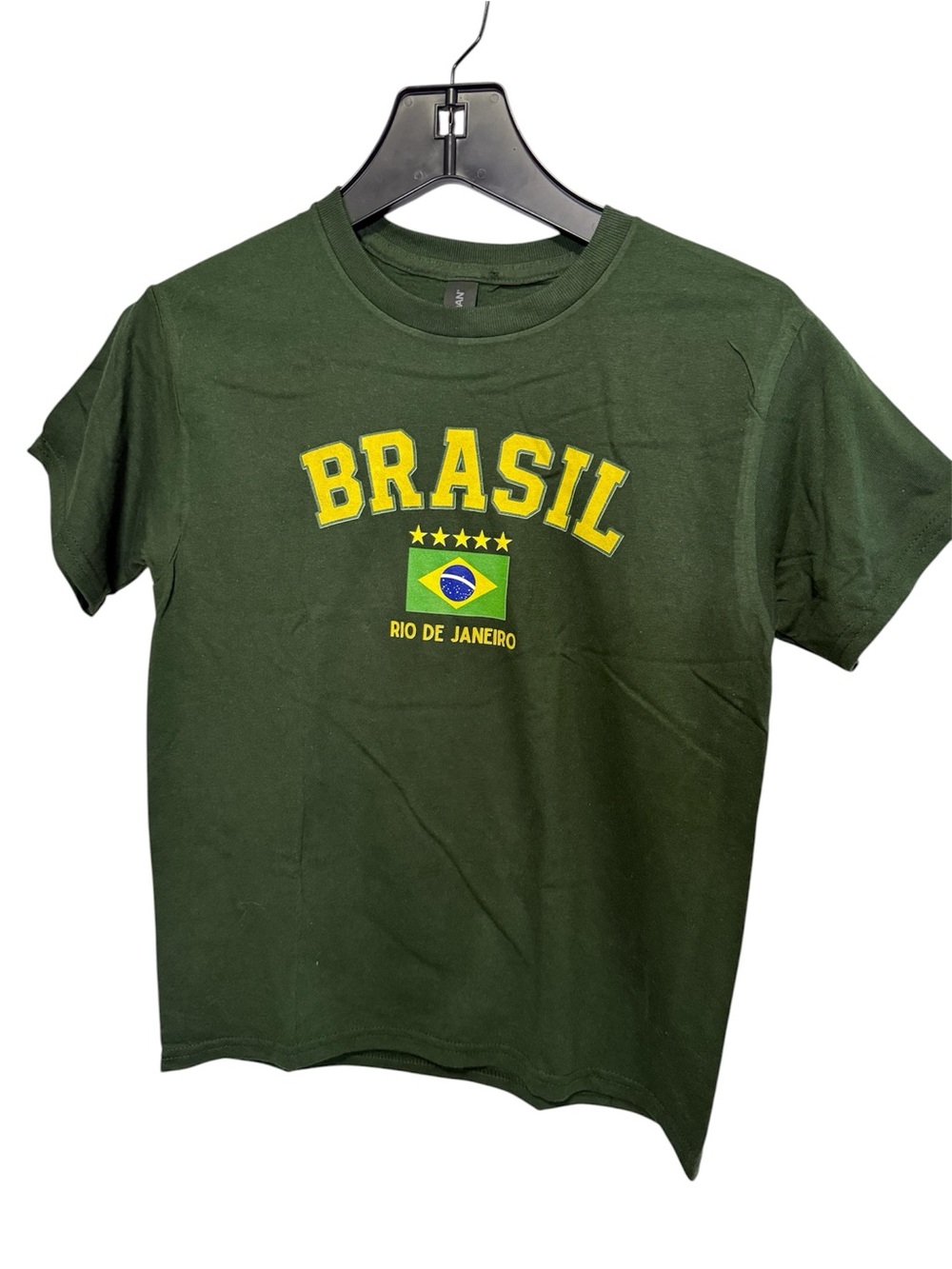 Gildan Brasil Dark Green T-shirt / Brazilian flag Rio De Janeiro Youth Med NWOT